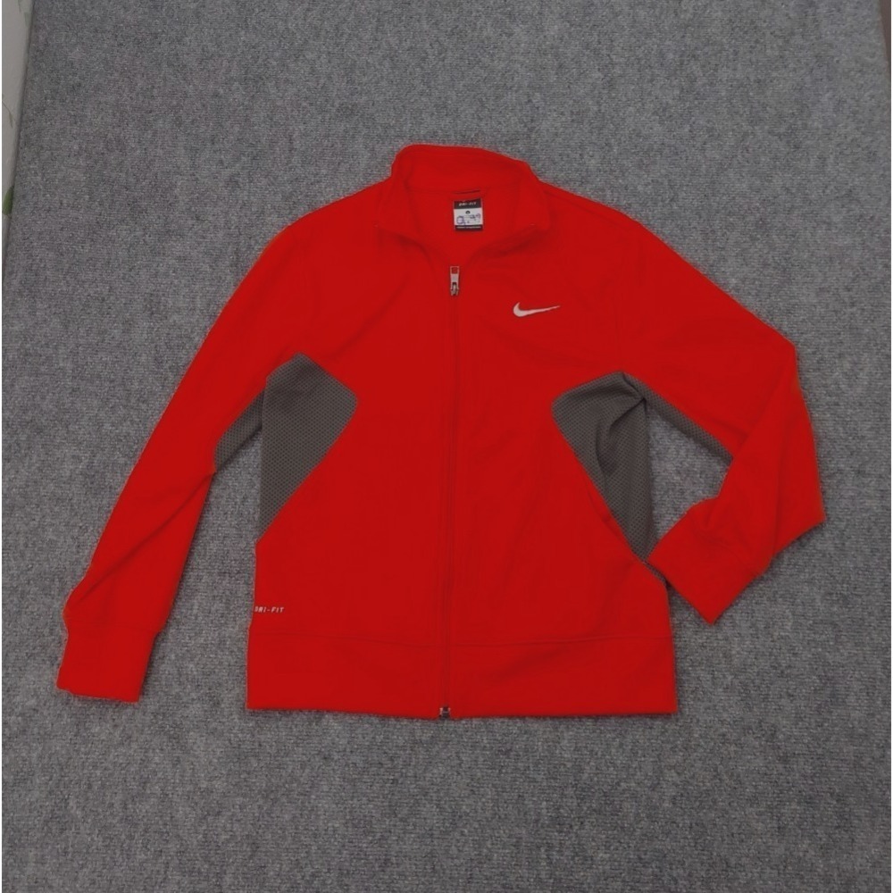 Nike Dri-FIT Jacket Youth Large Orange Gray Full Zip Track Swoosh Athletic